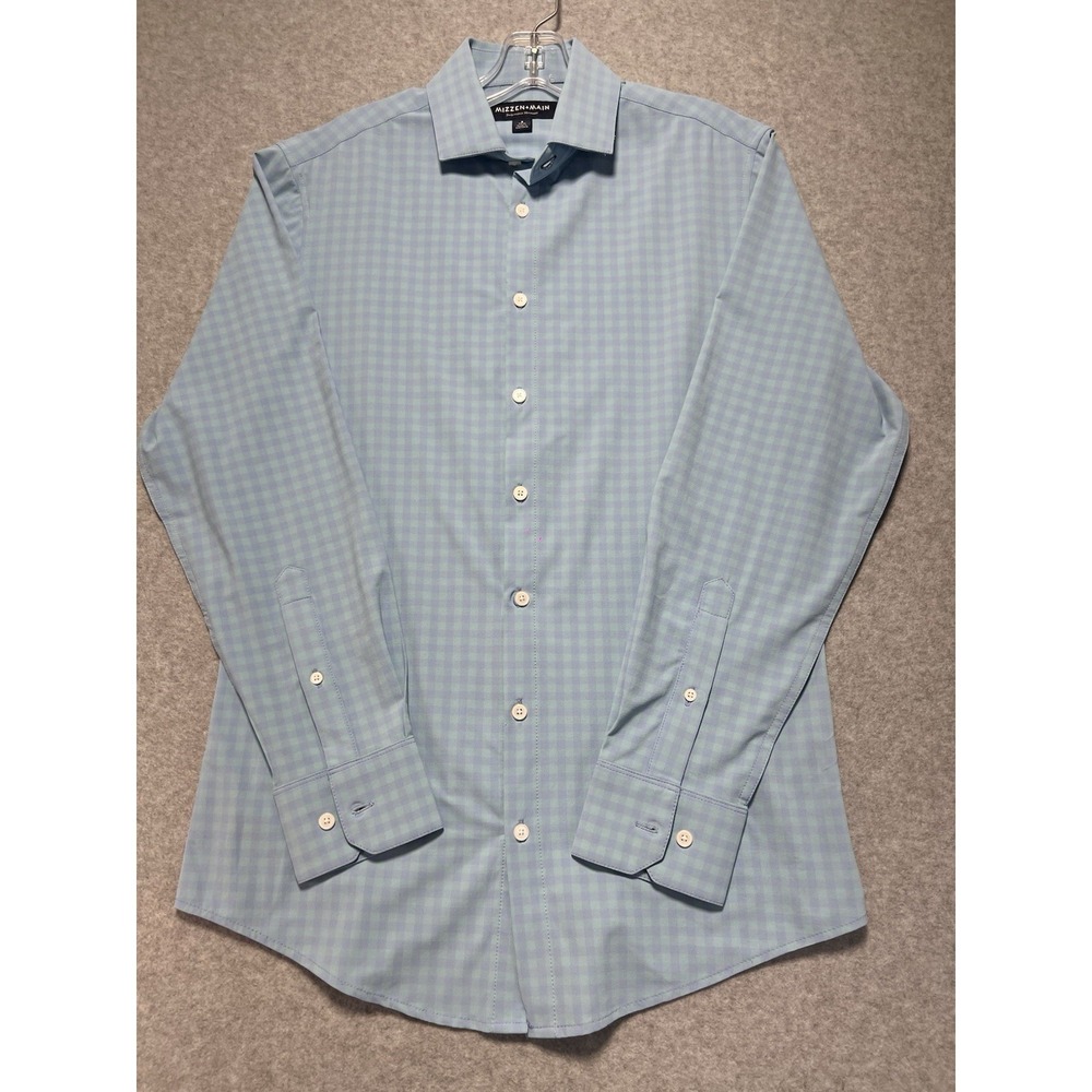 Mizzen+Main Performance Menswear Men's Long Sleeve Shirt, Small, Plaid, Trim Fit